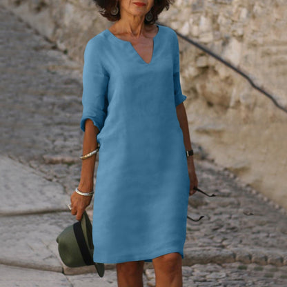 Elfriede | Damen Sommer Kleid Knielang mit V-Ausschnitt