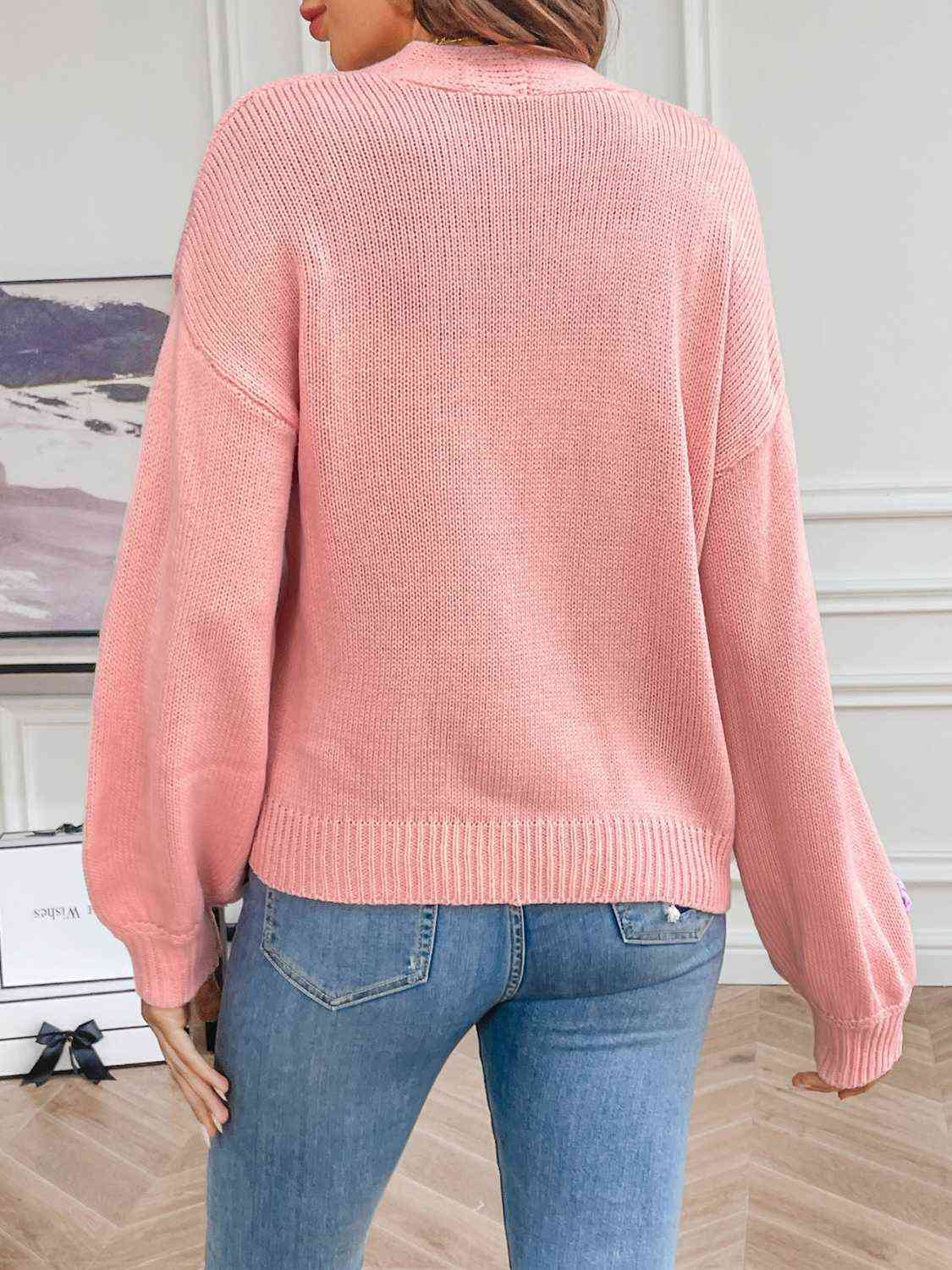 Melanie | Damen Winter Blumen Offener Cardigan