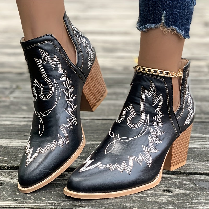 Anna | Damen Winter Western Bestickte Stiefeletten