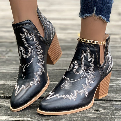 Anna | Damen Winter Western Bestickte Stiefeletten