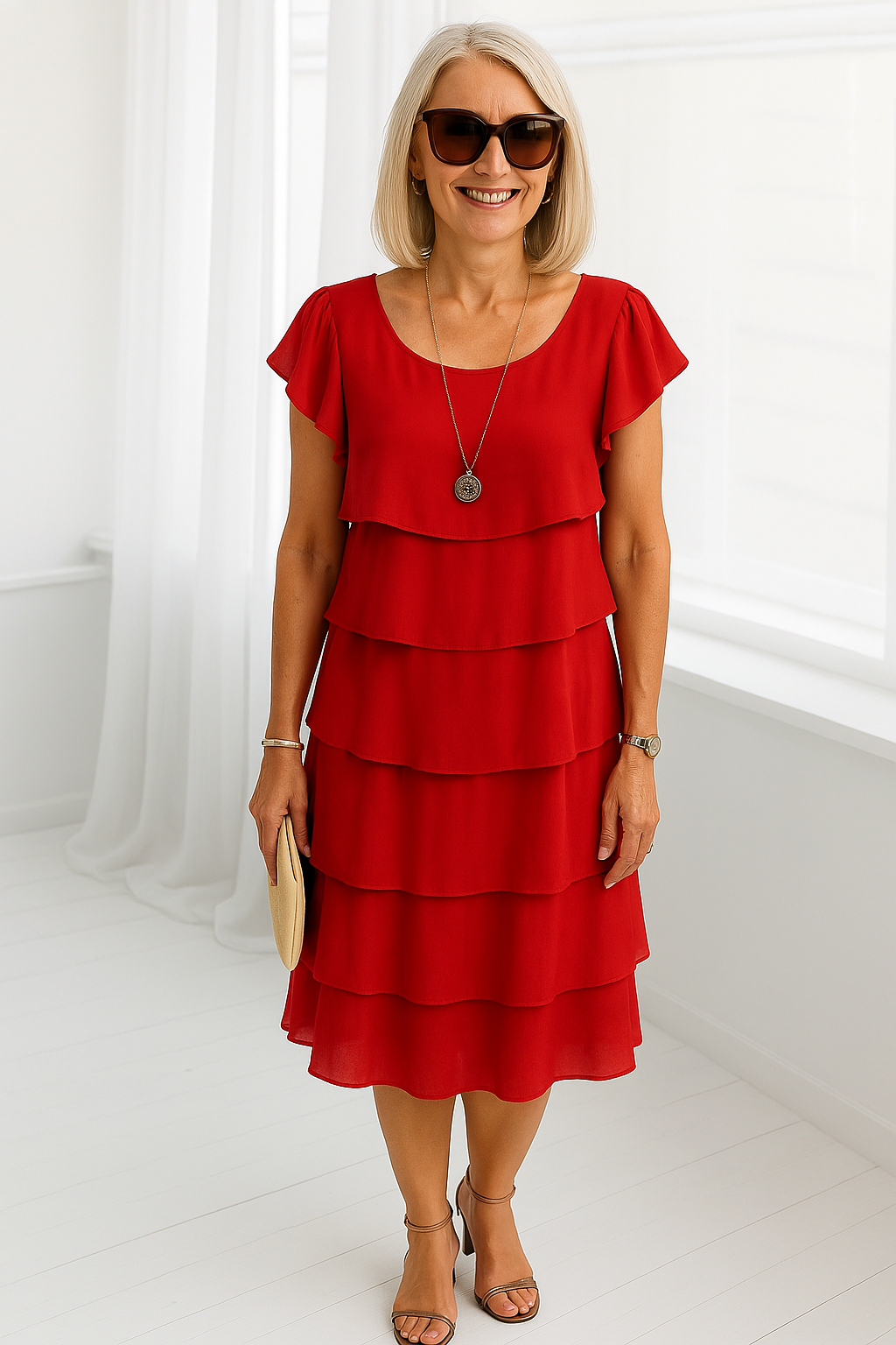 Carolin | Damen Lässiges Partykleid mit Lagen und Rüschen