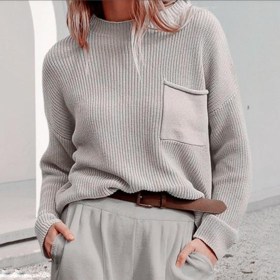 Alina | Damen Gerippter Pullover mit Taschen-Detail