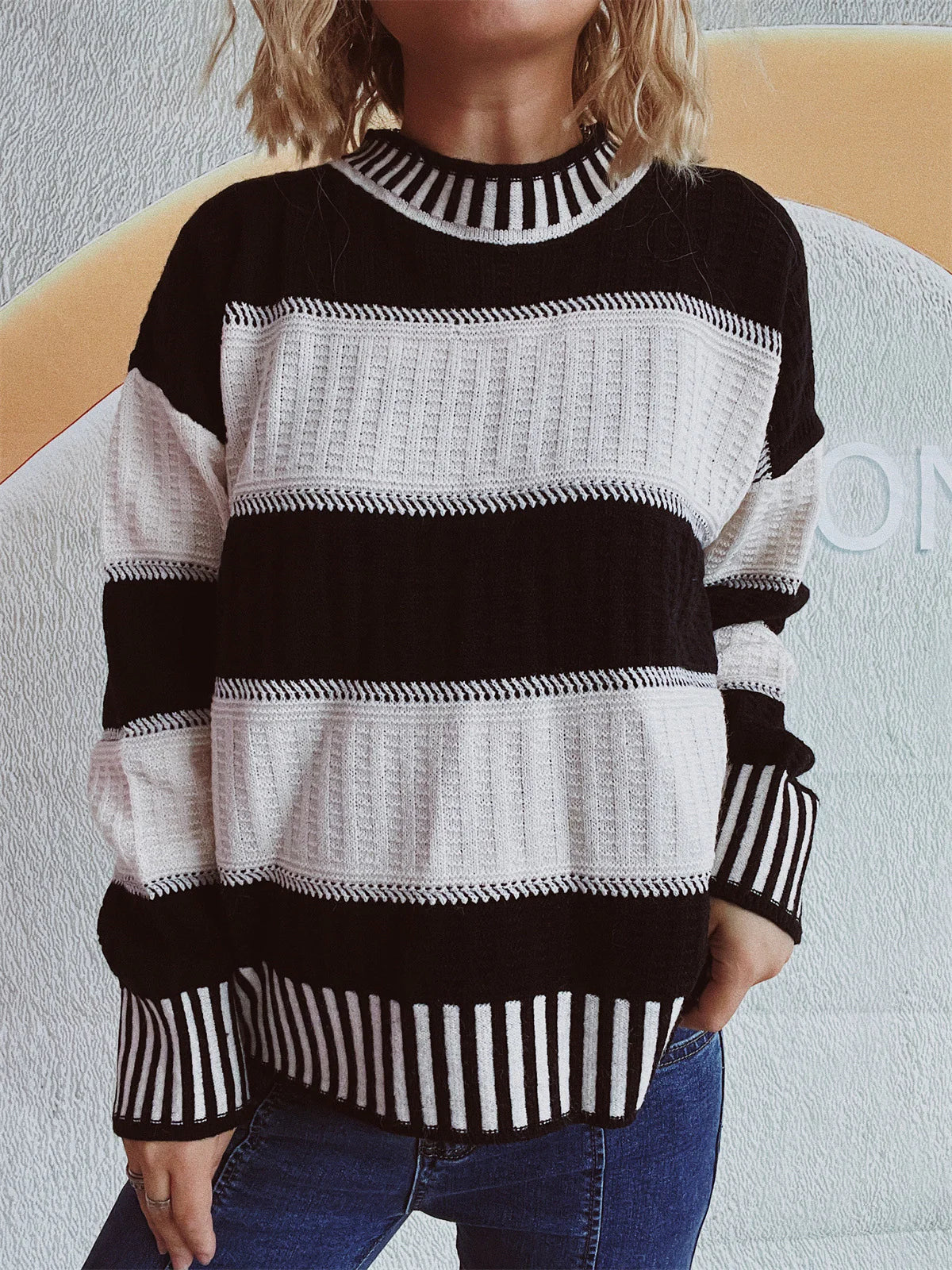 Kirsten | Damen Winter Gestreifter Strickpullover