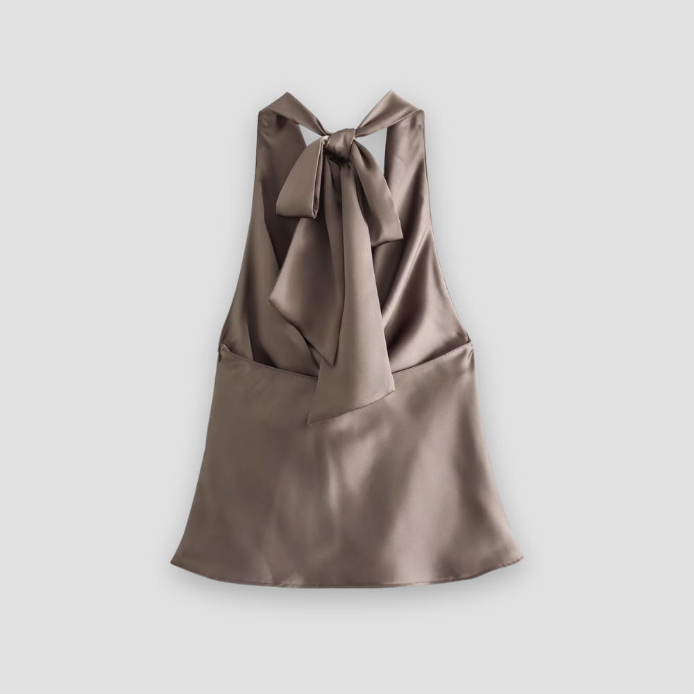 Carolin | Damen Satin-Top mit Drapiertem Halterneck und Offenem Rücken