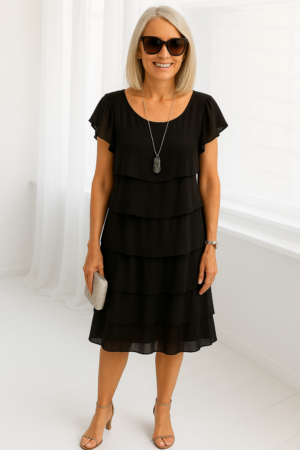 Carolin | Damen Lässiges Partykleid mit Lagen und Rüschen