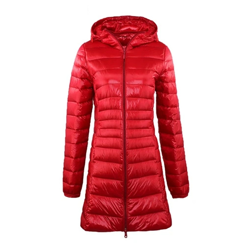 Dorothea | Damen Lange Steppjacke mit Kapuze und Reißverschluss