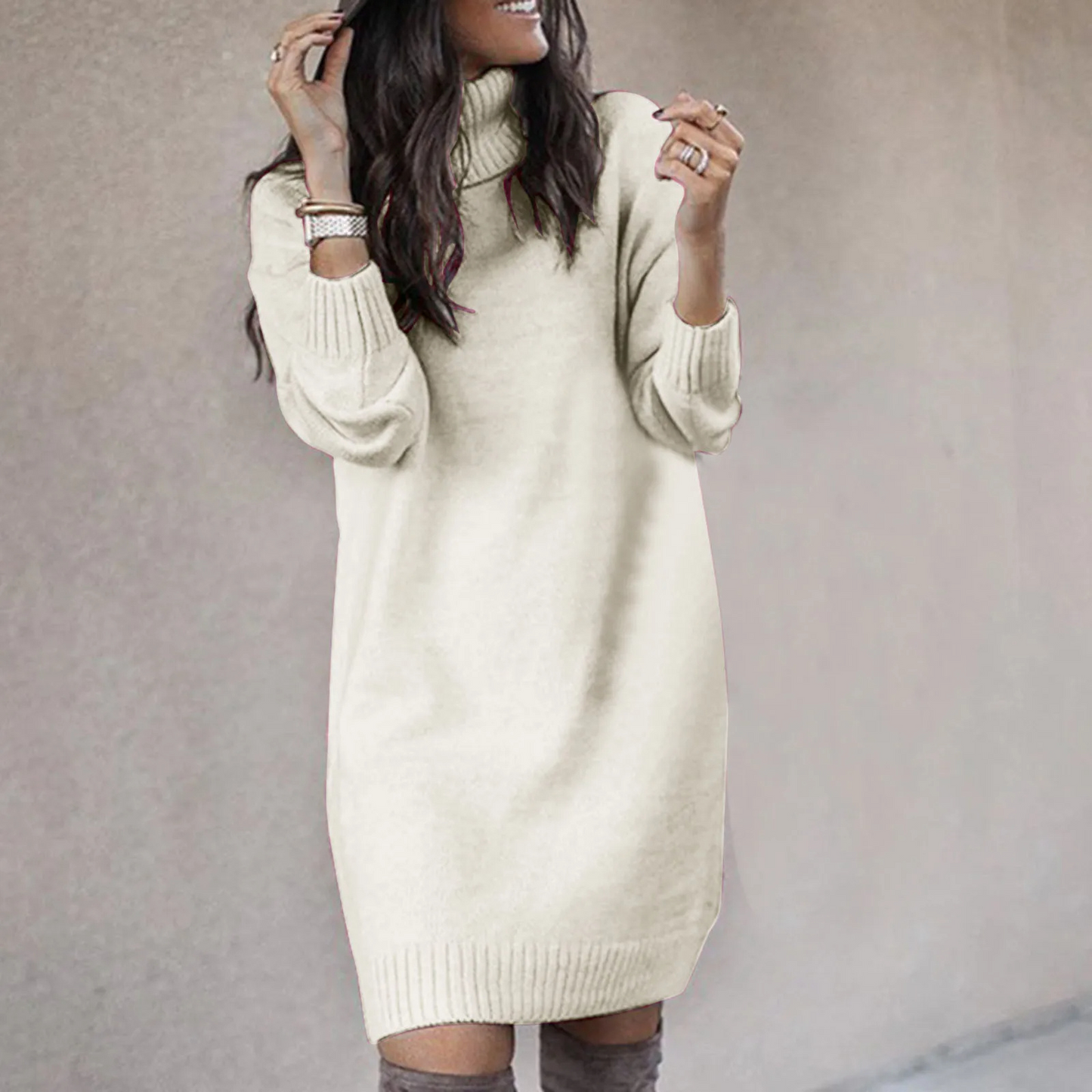 Lydia | Damen Winter Rollkragen Strickkleid