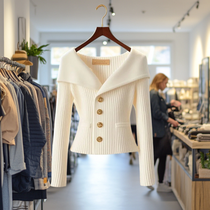 Daniela | Damen Modischer Gerippter Pullover mit Knöpfen