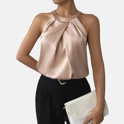 Bettina | Damen Satin-Top mit Falten und Drapiertem Halterneck
