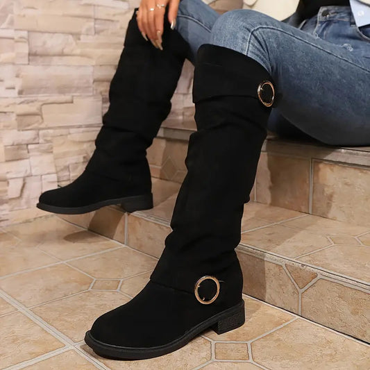 Dorothea | Damen Winter Kniehohe Stiefel mit Schnalle
