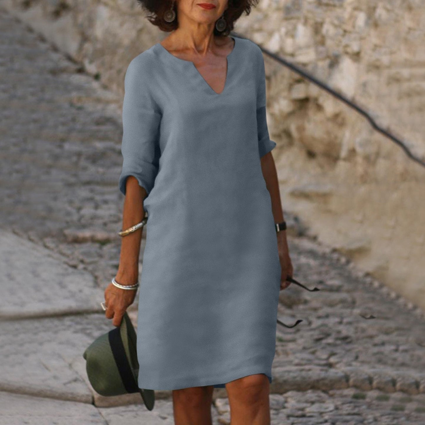 Elfriede | Damen Sommer Kleid Knielang mit V-Ausschnitt
