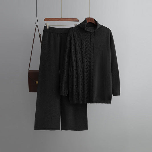 Carolin | Damen Winter Zopfmuster Strick-Loungewear Set
