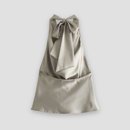 Carolin | Damen Satin-Top mit Drapiertem Halterneck und Offenem Rücken