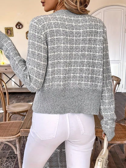 Johanna | Damen Trendige Strickjacke im Tweed-Stil mit Knopfleiste