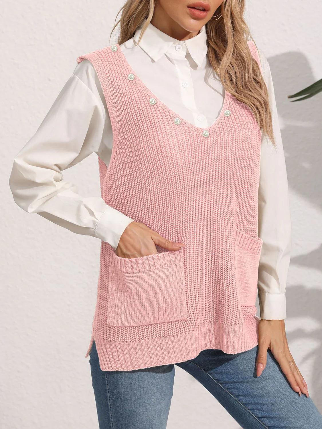 Kathrin | Damen Winter Strickweste mit Taschen