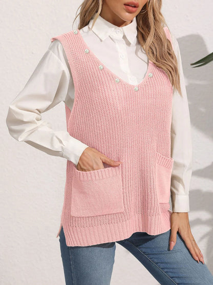 Kathrin | Damen Winter Strickweste mit Taschen
