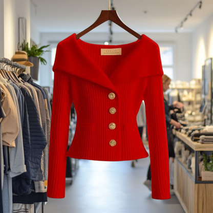 Daniela | Damen Modischer Gerippter Pullover mit Knöpfen