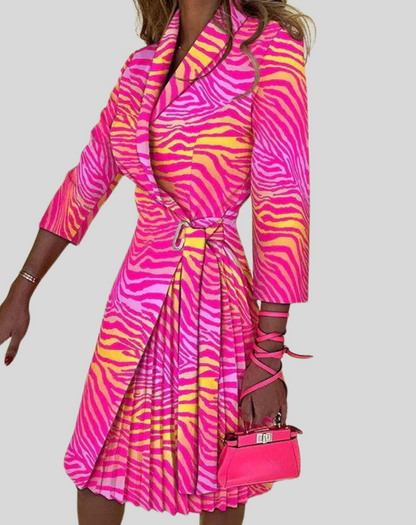 Andrea | Damen Modisches Langarm Wickel-Faltenkleid