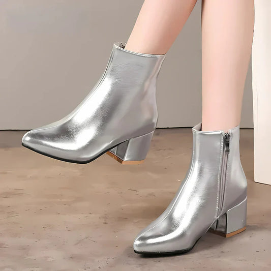 Elsa | Damen Metallic Reißverschluss Stiefeletten