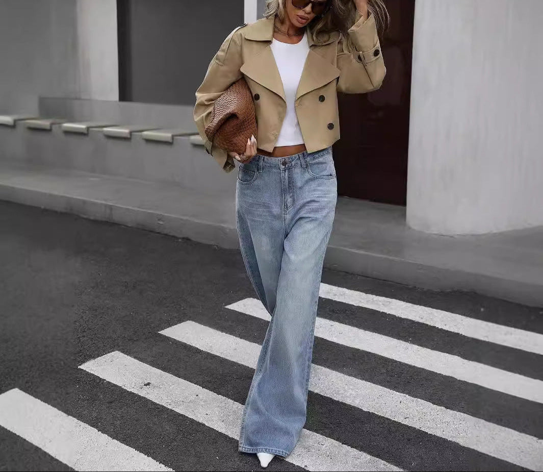 Marion | Damen Lässiger Kurzer Mantel mit Knopfleiste vorne