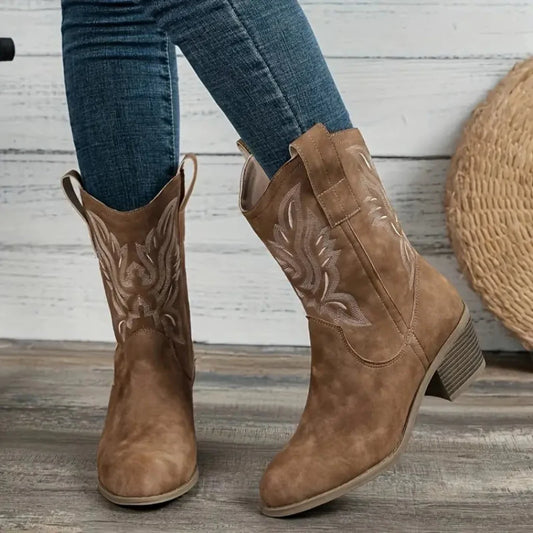 Elisa | Damen Winter Western Stiefel mit Stickerei
