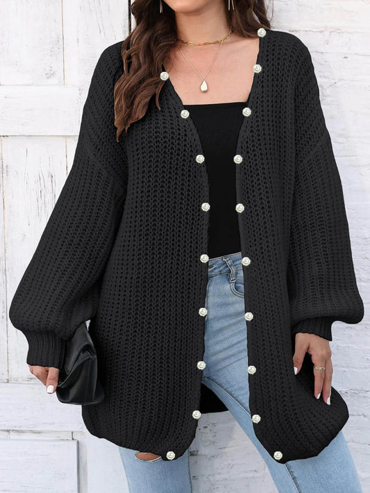 Renate | Damen Winter Button-Down Strickjacke mit Perlen