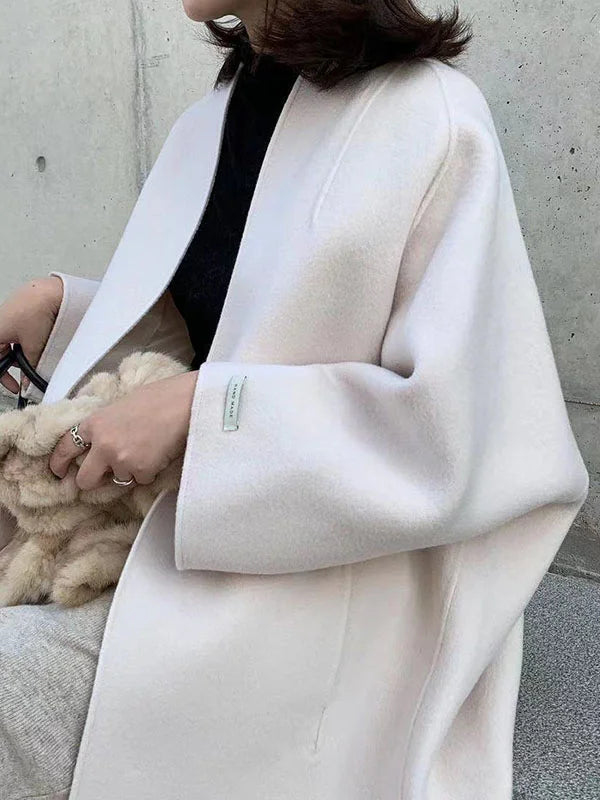 Nadine | Damen Lange Mantel mit Offener Vorderseite und Taschen