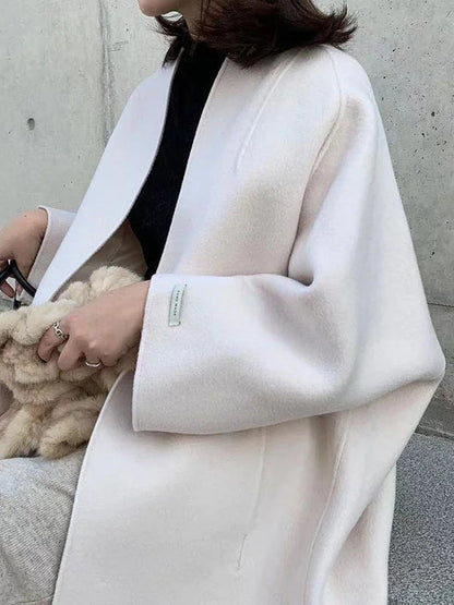 Nadine | Damen Lange Mantel mit Offener Vorderseite und Taschen