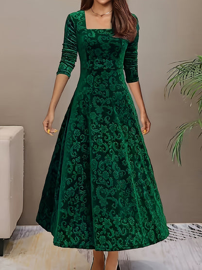 Emma | Damen-Samtkleid mit Muster und langen Ärmeln