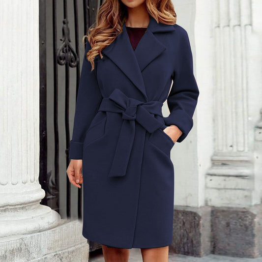 Sandra | Damen Langer Mantel mit Gürtel und Taschen