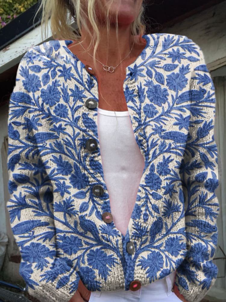 Yvonne | Damen Blumen Knopf-Front Cardigan