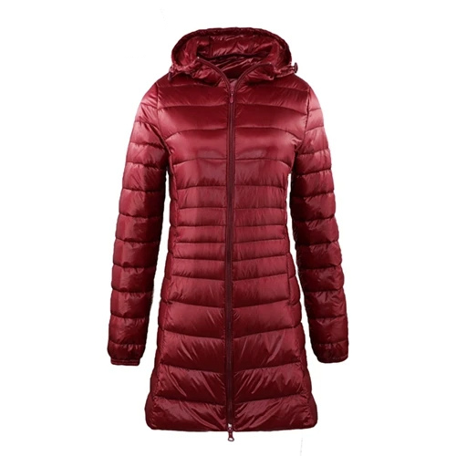 Dorothea | Damen Lange Steppjacke mit Kapuze und Reißverschluss