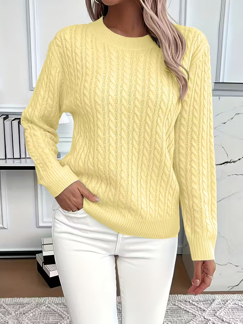 Felicia | Damen Gemütlicher Winter-Zopfmuster-Strickpullover