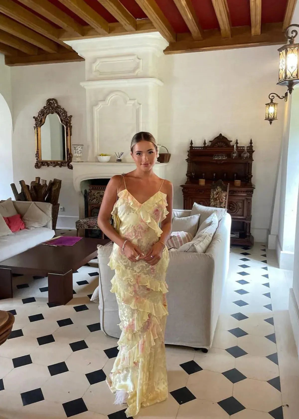 Julia | Damen romantisches, geblümtes, mehrlagiges Abend-Maxikleid