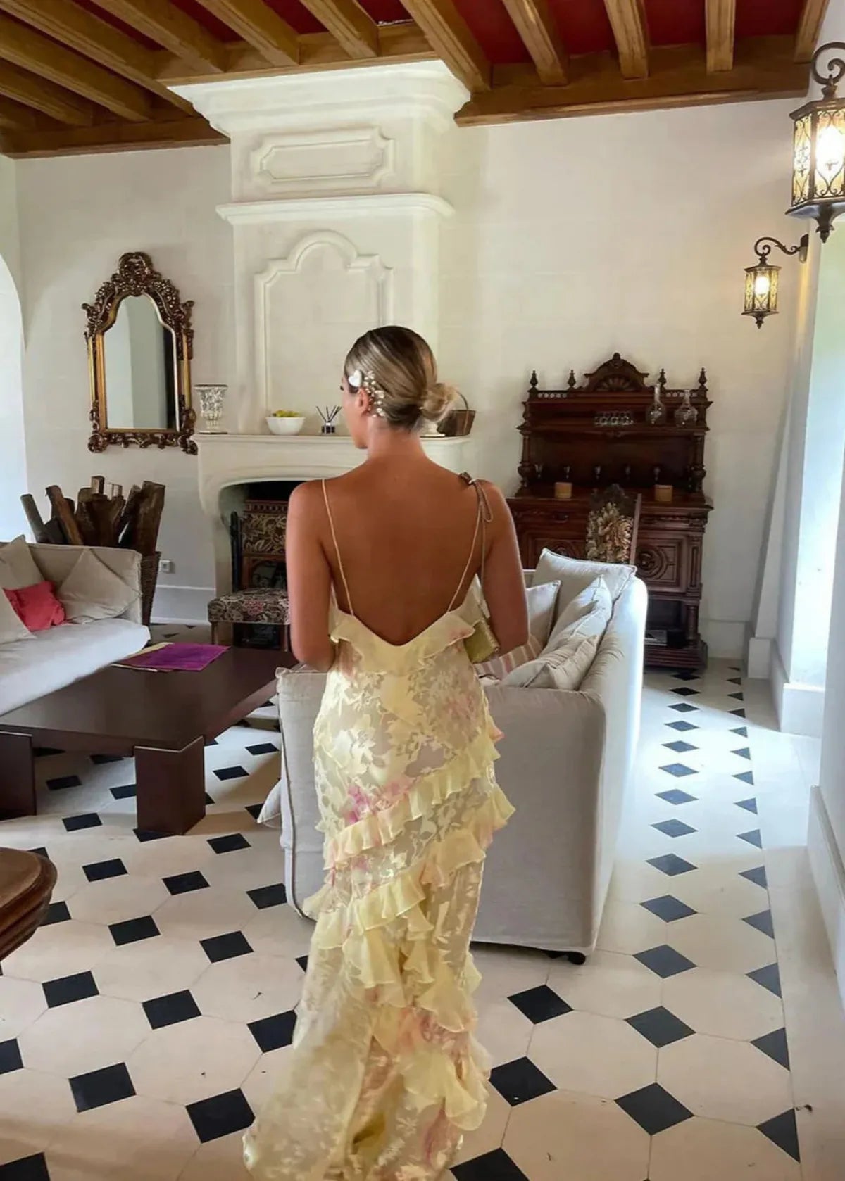 Julia | Damen romantisches, geblümtes, mehrlagiges Abend-Maxikleid