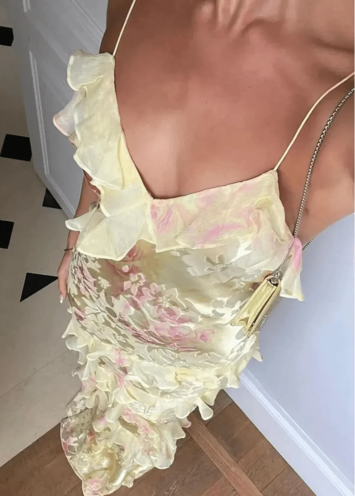 Julia | Damen romantisches, geblümtes, mehrlagiges Abend-Maxikleid