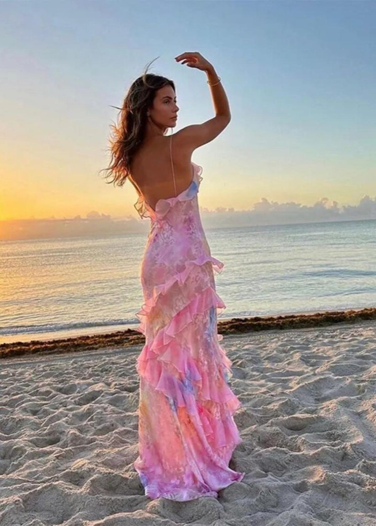 Julia | Damen romantisches, geblümtes, mehrlagiges Abend-Maxikleid