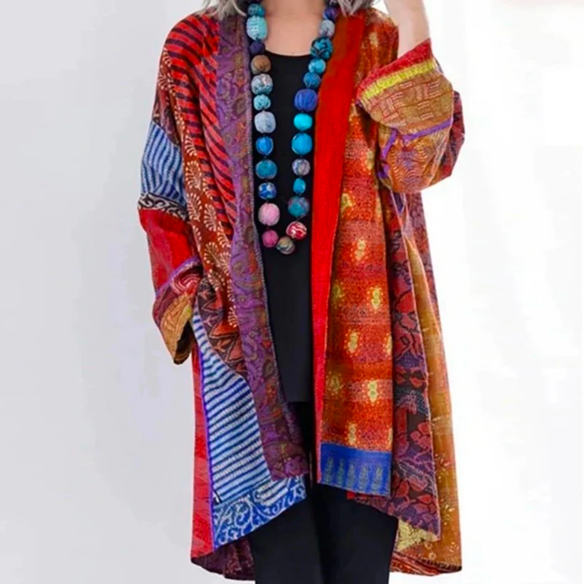 Felicia | Damen Multicolor Bohemian Langer Kimono-Jacke