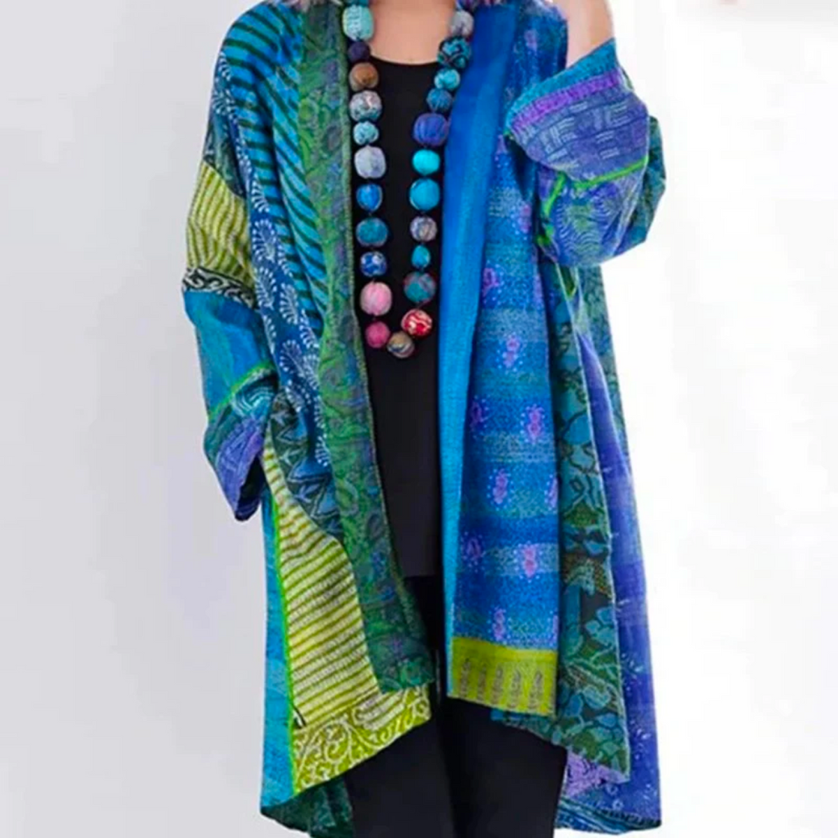 Felicia | Damen Multicolor Bohemian Langer Kimono-Jacke