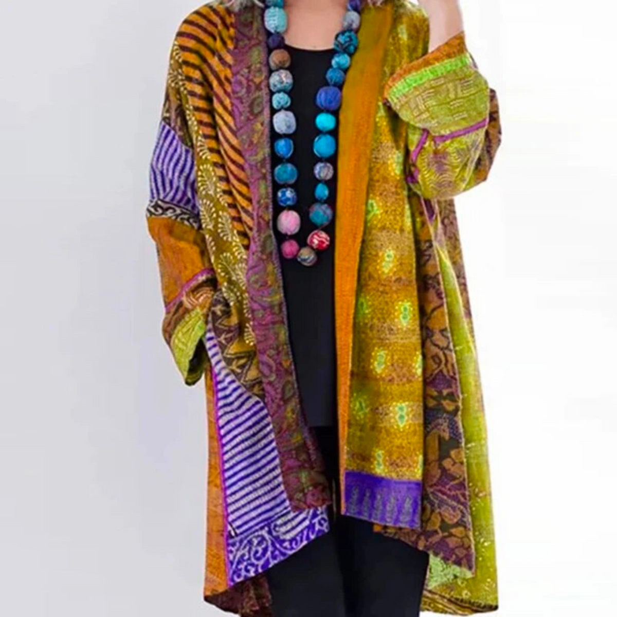 Felicia | Damen Multicolor Bohemian Langer Kimono-Jacke