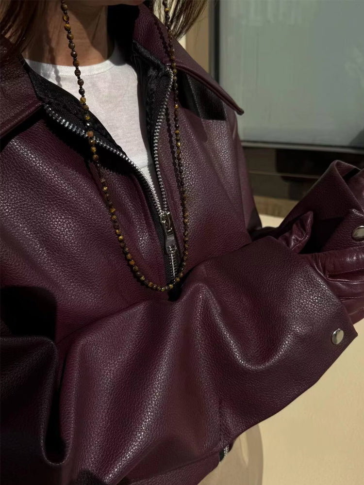 Marie | Modische Leder-Bikerjacke mit Reißverschluss Damen