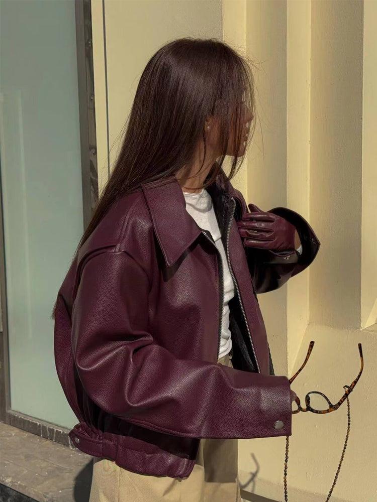 Marie | Modische Leder-Bikerjacke mit Reißverschluss Damen