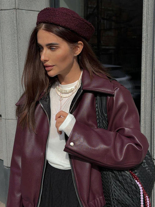 Marie | Modische Leder-Bikerjacke mit Reißverschluss Damen