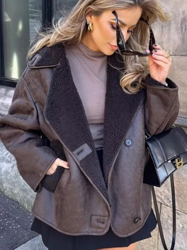 Maria | Schicker Kunstleder Lammfellmantel Damen