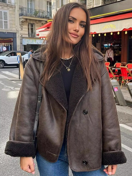 Maria | Schicker Kunstleder Lammfellmantel Damen