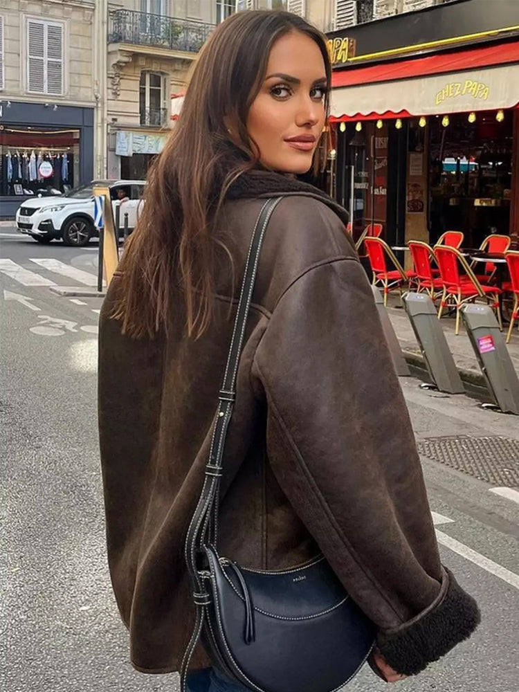 Maria | Schicker Kunstleder Lammfellmantel Damen