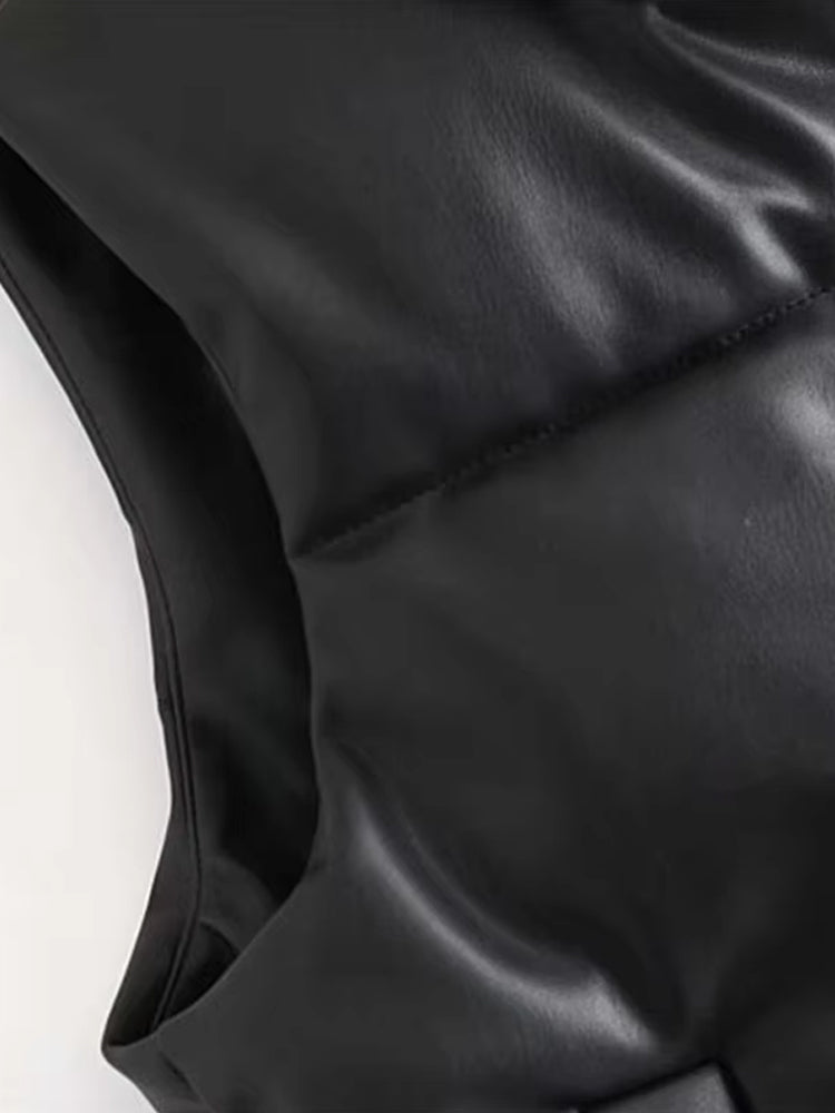 Martina | Damen Elegante Schwarze Leder-Steppweste