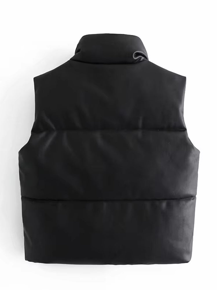 Martina | Damen Elegante Schwarze Leder-Steppweste