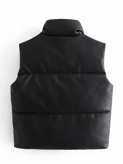 Martina | Damen Elegante Schwarze Leder-Steppweste