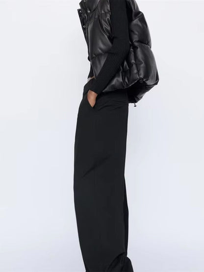 Martina | Damen Elegante Schwarze Leder-Steppweste